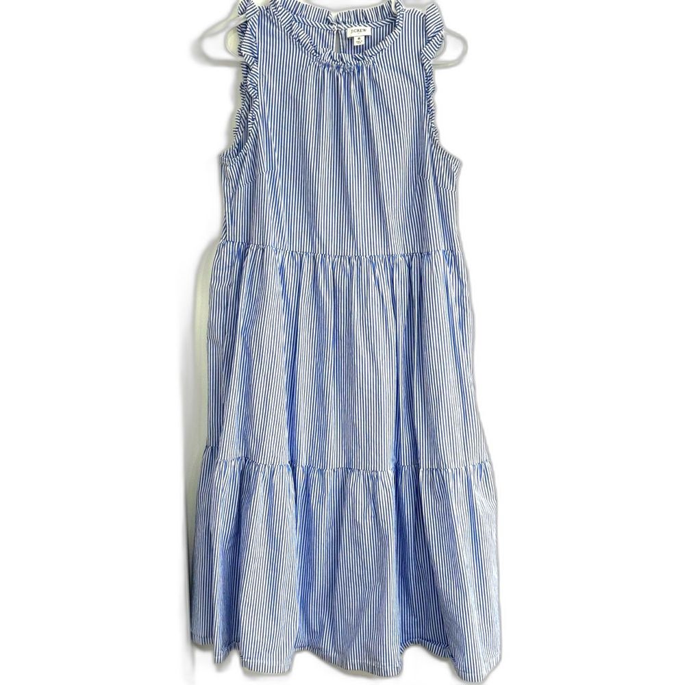J. Crew Lined Sleeveless Pinstripe Tiered Cotton Dress w/ Ruffle Accent Sz 6 EUC